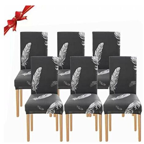 6 Pièces Housse de Chaise Extensible(Plume Gris), Universelle Lavables,Couverture de Chaise Facile à Nettoyer pour Décor Salle à Manger Hôtel Restaurant (1/5)
