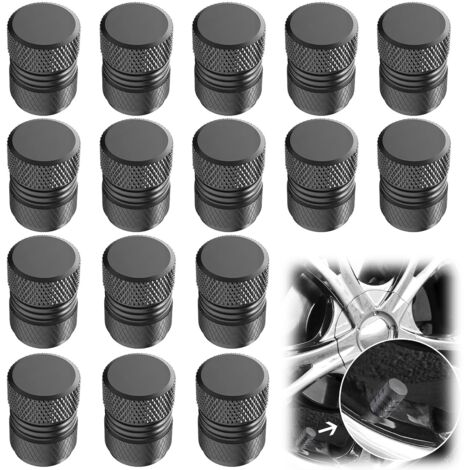 Lot de 16 bouchons de valve de pneu - En aluminium anodisé - Résistant à la corrosion - Universel - Pour voiture, moto, camion et vélo - Noir