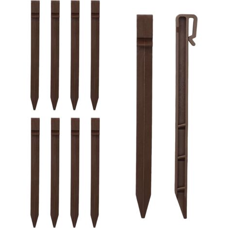 Piquet Ancrage Paysage - 10 pièces, Piquet Ancrage Paysage Plastique Robuste 24,6cm - Pour Bordure/Terrasse/Tente, Marron (1/5)