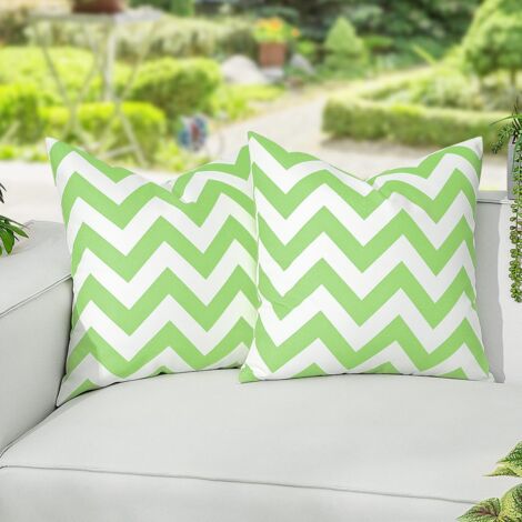 Housses coussin extérieur - 2 pcs, Taies oreillers 18×18 pouces imperméables rayées, Décoratives canapé patio jardin balcon - Vert & Blanc