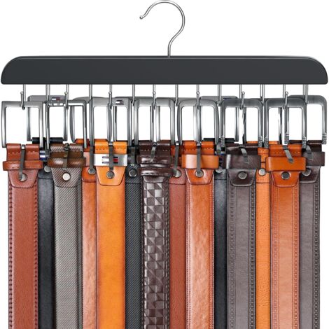Cintre de Ceinture pour Placard Max 42 Ceintures, Organisateur de Ceinture, Accessoires de Placard avec 14 Crochets, Porte-Ceinture en Bois Robuste pour organiseurs de placards et Rangement – (1/5)