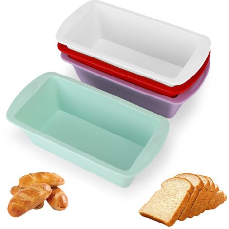 Moule à Cake Silicone - 4 pièces, Moule à Cake Silicone Mini Rectangulaire Antiadhésif 20×9,5×5,5cm - Pour Pain/Gâteau