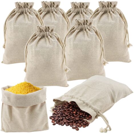Sac en Coton - 8 pièces, Sac à Cordon Coton 25×30cm Réutilisable Filet Provisions - Pour Pain/Fruits/Légumes, DIY