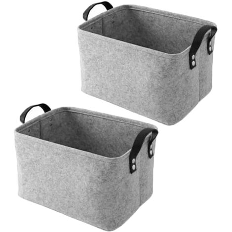 Panier Rangement Feutre - 2 pièces, Panier Rangement Feutre Pliable 2 Poignées - Gris (L+L), Pour Vêtements/Serviettes