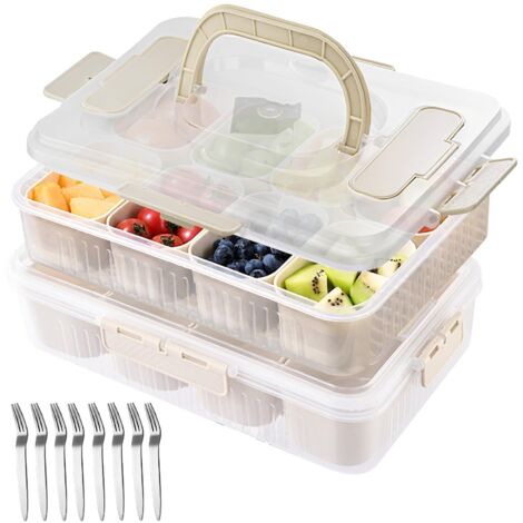 Boîte à Goûter - 2 pièces, Boîte à Goûter 8 Compartiments + Couvercle + 4 Fourchettes - Portable/Lave-Vaisselle (1/4)