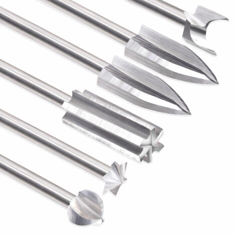 Kit D'outils de Sculpture sur Bois pour Outil Rotatif, 6 Gravure Accessoires pour Le Travail du Bois Avec une Tige de 1/8 pouce pour L'artisanat, Le Perçage et La Micro-sculpture