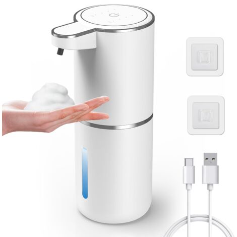 Distributeur Automatique de Savon, Distributeur de Savon Mousse Rechargeable sans Contact de 380 ML, Distributeur électrique Mural de Savon pour Les Mains, étanche, pour Cuisine et Salle de Bain