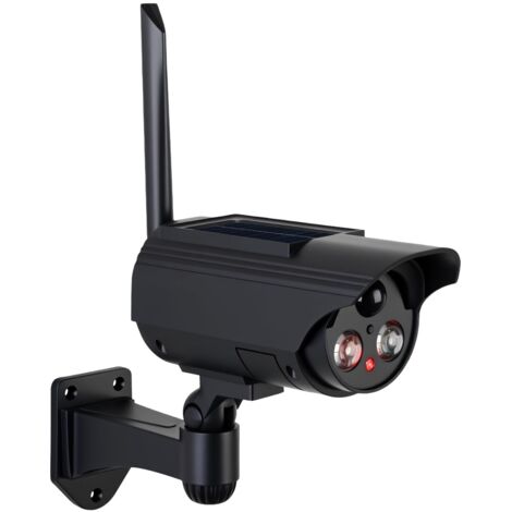 Caméra solaire factice simulée avec détecteur de mouvement, caméra de surveillance avec lampe LED puissante comme protection anti-effraction, 3 modes, IP65 pour l'intérieur et l'extérieur