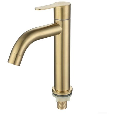Robinet d'eau froide simple en acier inoxydable finition or brossé SUS304 pour lavabo de toilette, petite taille 180 x 115 x 80 mm (S)