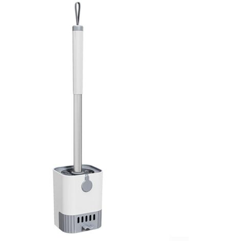 Brosse WC pour nettoyage en profondeur avec poignée en acier inoxydable, support mural ou au sol, avec brosse hémisphérique et tiroir de drainage ventilé