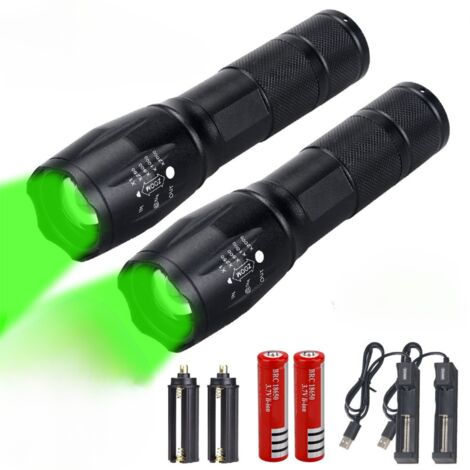 Deux lampes torches à lumière verte directionnelle : une lampe torche étanche à mise au point réglable avec vision nocturne. (1/5)