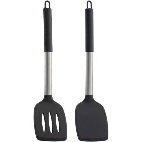 Deux spatules de cuisine en silicone -Sans BPA UN -poêle antiadhésive -Ustensiles de cuisine résistants à la chaleur -noir (1/5)