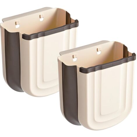 Deux petites poubelles de cuisine suspendues, poubelles de placard en plastique, adaptées aux salles de bains et aux chambres. (1/5)