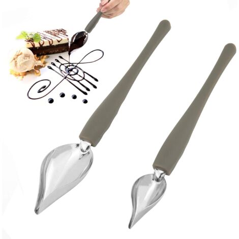 Deux cuillères à sauce en acier inoxydable servent à garnir les assiettes, les gâteaux et les plats. (1/5)