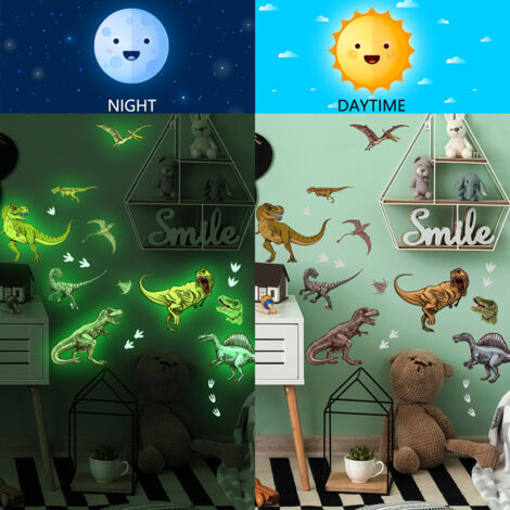 Stickers muraux dinosaures lumineux, stickers muraux dinosaures autocollants pour chambres d'enfants
