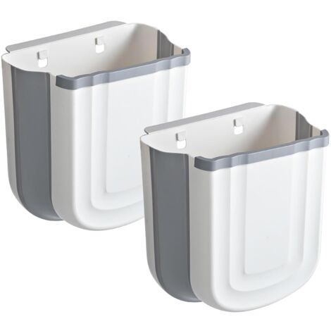 Deux poubelles de cuisine suspendues grises, pouvant être accrochées aux portes des placards. (1/5)