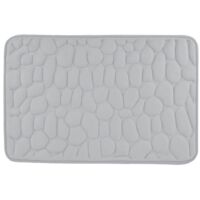 Tapis de bain en mousse à mémoire de forme 50 x 80 cm, tapis antidérapant motif galets, couleur gris clair