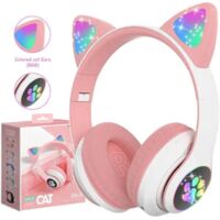 Kinder Hoofdtelefoon-Draadloze Koptelefoon-Enfants Casque-Sur L'Oreille-Bluetooth-Microfoon-Katten Oortjes-Led Verlichting-Roze