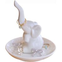 Plateau à bijoux avec éléphant, coloris blanc, coupelle pour bagues et accessoires