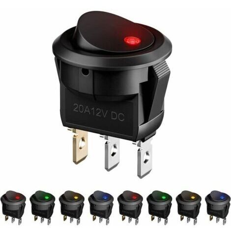 Lot 8 Interrupteurs à Bascule LED Ronds 12V 20A - Interrupteur Voiture Camion Bateau Avec Fil - ON/OFF
