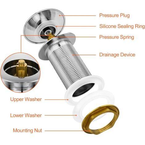 Bonde Lavabo Clic-Clac Universel Avec Trop-Plein – Engelbach Laiton Chromé + 3 Joints