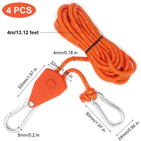 Lot De 4 Haubans Réfléchissants 4m Avec Tendeur à Cliquet – Cordes De Tente Solides Et Réglables Pour Camping, Bâche Et Auvent