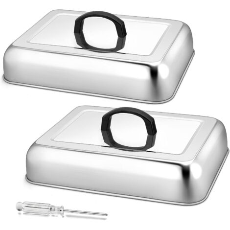 Herogo Lot de 2 bombes de cuisson rectangulaires en acier inoxydable avec poignée résistante à la chaleur, idéales pour barbecue, grill à dessus plat, passe au lave-vaisselle, Argenté. (1/5)