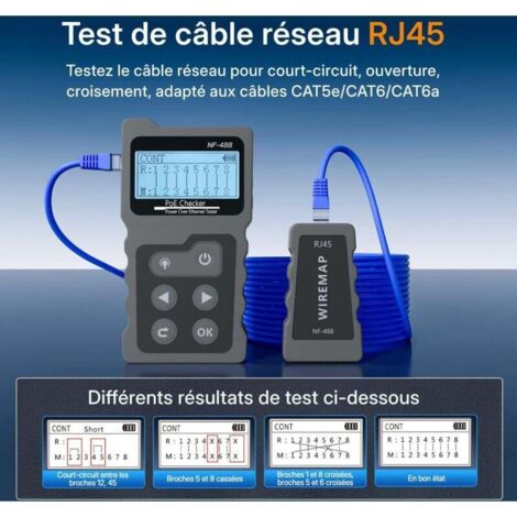 Testeur Rj45 Debit Testeur de Réseau RJ45 avec Testeur de Câble LCD, Testeur de tension ...