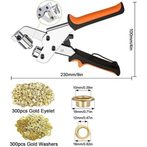 Pince à Œillets Magnétique VEGCOO + 300 Œillets 10 Mm – Outil Pro Pour Bâches, Bannières, Cuir, PVC, Tentes & DIY