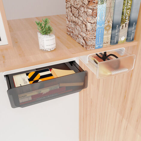 Tiroir De Rangement Autocollant Sous Bureau - Boîte Coulissante Sans Perçage, 1L, ABS, Pour Bureau Ou Cuisine