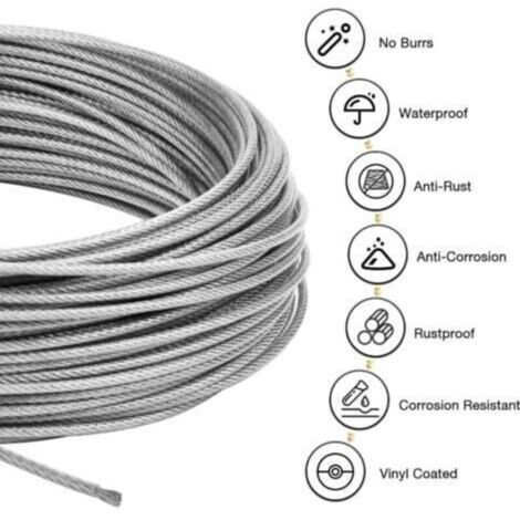 Promotion Corde En Acier Inoxydable à Suspendre Kit, CâBle En Acier Inoxydable RevêTu De Nylon, Tendeur Cable Acier Pvc, Pour Corde De Tente, Corde à Linge, Lustre D'ExtéRieur,Jardin (30m