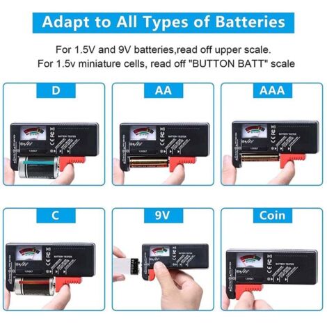 Testeur De Piles Universel - Vérifie Tension Et Capacité Des Piles AA, AAA, C, D, 9V, Bouton, 3.7V... Sans Pile