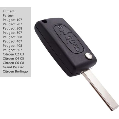 Coque Clé Voiture Peugeot/Citroën - Protection Silicone - Noir - Modèles 206, 208, C3, C4, DS3, Etc. - 7