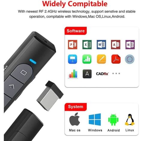 Télécommande Présentation PowerPoint 2,4 GHz - Zapette USB Sans Fil Pour Enseignant, Conférencier - Portée 15 M