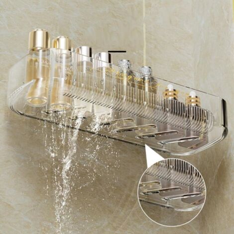 Étagère Murale D'angle Salle De Bain Autocollante - Triangle Sans Perçage, Design Creux, Pour Shampoing Et Savon