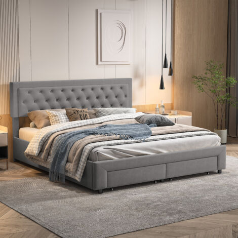 Lit 180x200 cm - tissu en velours - sommier - hydraulique - cadre de lit adulte 180x200 cm - gris (1/4)