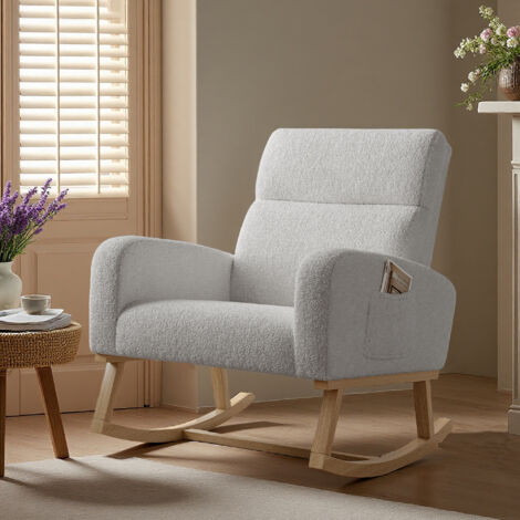 Fauteuil à Bascule Gris Clair en Velours Teddy - Siège Large et Accoudoirs Pratiques - 78x69x87cm - Design - Confort assuré (1/5)