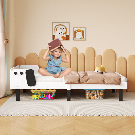 Lit Enfant en Bois Massif Scandinave - Design Chien - Blanc et Noir - Poids Support 100kg - Pour Matelas 90x200 cm (1/5)