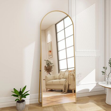 Miroir sur pied Arqué Doré - 164x54cm - Miroir Psyché Mural ou Autoportant avec Cadre en Alliage d'Aluminium et Verre Trempé
