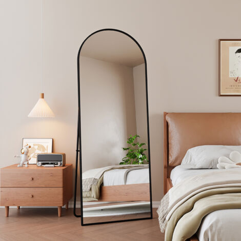 Miroir sur Pied Arrondi - 162x53cm - Cadre en Métal - Miroir HD Grand - Noir