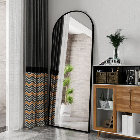 Miroir sur Pied Arrondi - 180x80cm - Cadre en Métal - Miroir HD Grand - Noir