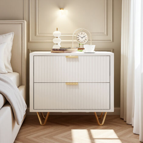 Table de Chevet - Lot de 2 - 2 Tiroirs - 49x29x47 cm - bois - Meuble de Chambre - Blanc