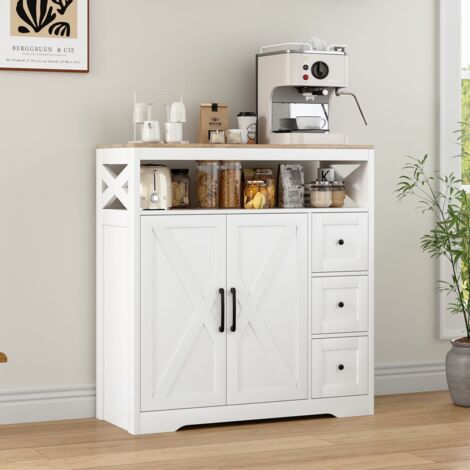 Buffet de cuisine en bois, meuble de rangement de cuisine, étagères ouvertes, blanc (1/5)