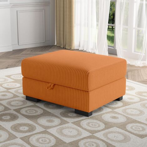 Pouf 88x69x45cm coffre de rangement rectangulaire repose-pieds rembourré multifonction en Velours côtelé Orange (1/5)