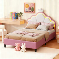 Lit Enfant 90x200 cm - Tissu en velours - Design Moderne - Cadre de lit Princesse 90x200 cm - Designer - Rose & Blanc