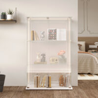 Vitrine en verre - 2 portes - 3 niveaux - Lumière LED - plaque de fond - 79x35x124cm - blanc
