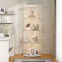 Vitrine d'Exposition en Verre 4 Niveaux- Pentagonale - avec LED RGB - Meuble de Collection avec Serrure 42.5x42.5x162cm - Blanc