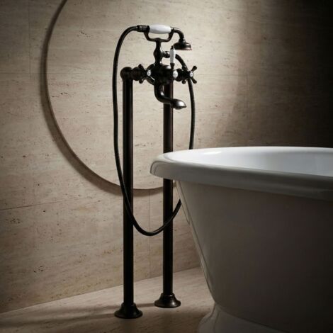 Robinet sur pied PaulGurkes Nostalgie Noir pour baignoires autoportantes Retro Antique
