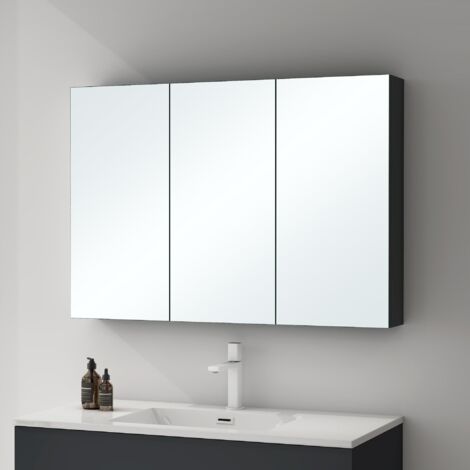 Mai & Mai Armadietto a Specchio 100x15x70cm, Specchio con Pensile per Bagno con 3 Ante Antracite opaco Spiegelschrank 02