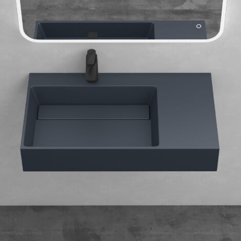 Mai & Mai Lavabo da Appoggio, Lavabo Bagno Sospeso 75x48x13cm, Lavandino Bagno Rettangolare da Marmo Fuso Colossum12-750L, Antracite